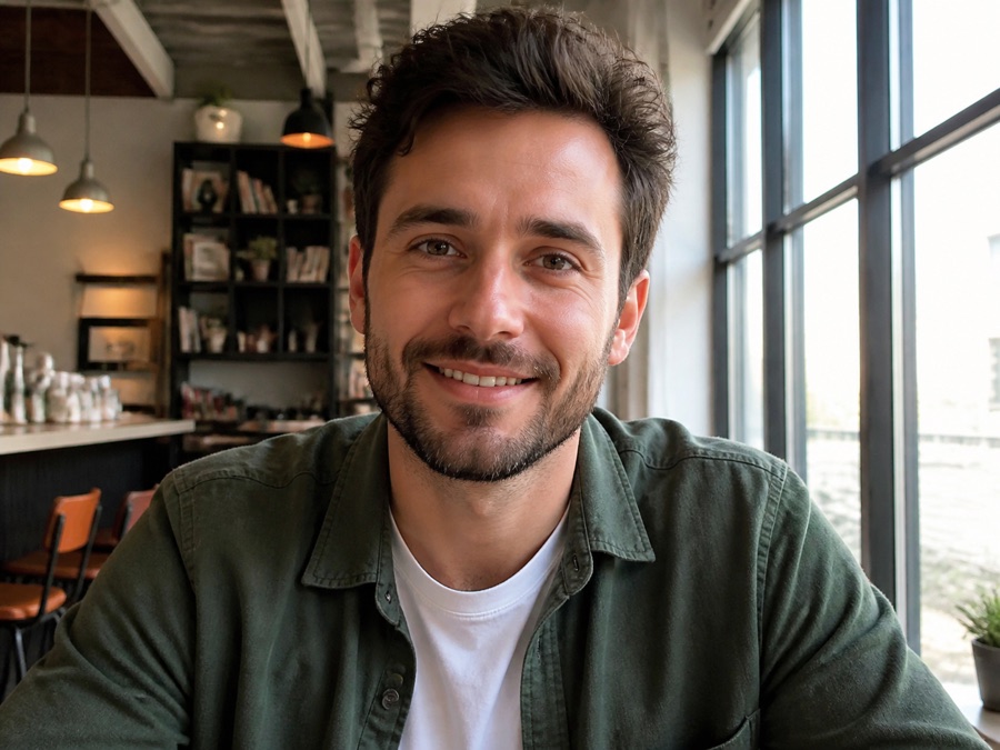 Fully dressed adult man shown in a generated KnotCam conversation preview